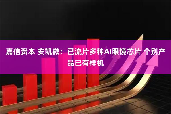 嘉信资本 安凯微：已流片多种AI眼镜芯片 个别产品已有样机