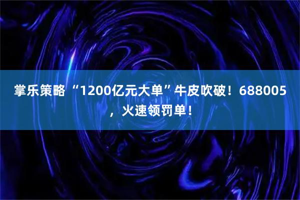 掌乐策略 “1200亿元大单”牛皮吹破！688005，火速领罚单！